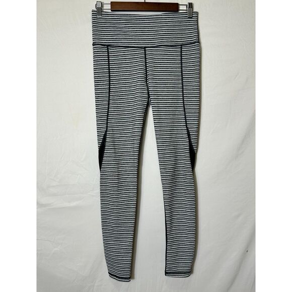 Carly Jean Womens Activewear Sedona Black/White Stripe Full Length Leggings SZ S - Picture 1 of 3